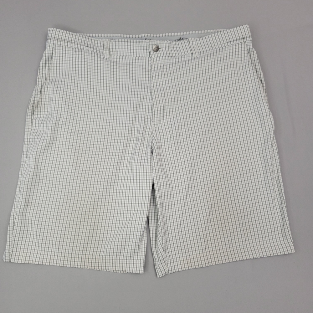 Callaway Golf Shorts Mens Size 38 White Gray Plaid Flat Front